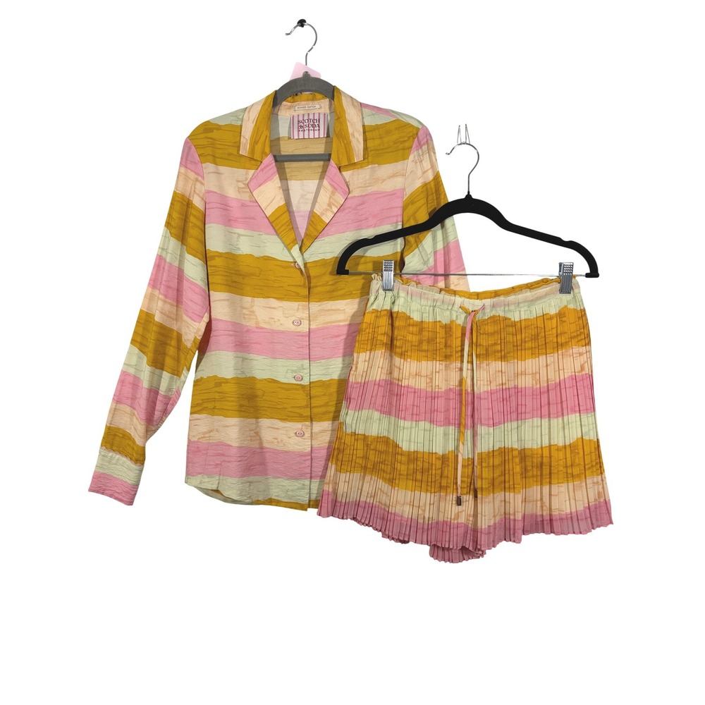 Scotch & Soda Abel Mac Striped Shirt and Pleated Shorts Set Yellow Pink